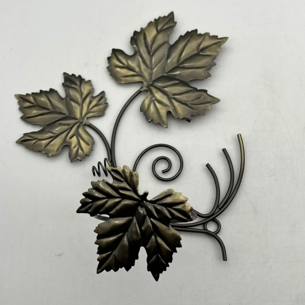 PartyLite Vintage Grape Leaf Metal Sconces Pair Bronze Tone Wall Candle Holders